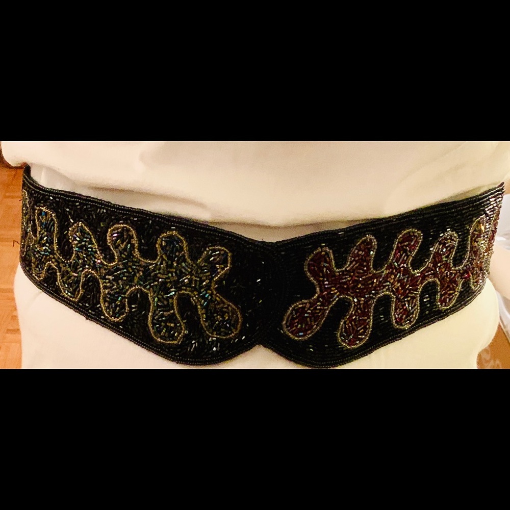 Vintage rare-black-beaded decorative evening belt